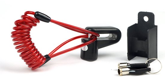 Remschijf slot - zwart - Elektrische step slot - Elektrische step Slot Accessoires - Slot voor remschijf - Motorslot - Diefstalbeveiliging - met rood herinneringskabel, 2 sleutels en opberg houder - voor scooter, fiets, elektrische fiets van Monzana