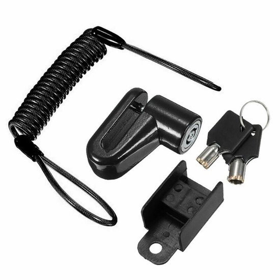 Remschijf slot - zwart - Elektrische step slot - Elektrische step Slot Accessoires - Slot voor remschijf - Motorslot - Diefstalbeveiliging - met zwart herinneringskabel, 2 sleutels en opberg houder - voor scooter, fiets, elektrische fiets van Merkloos