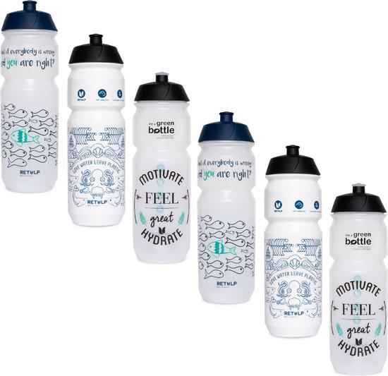Retulp Bio Bidon pakket XXL - Bidons - Waterflessen - Fiets Bidon - Sport - Bidon - Waterfles - Drinkfles - Suikerriet - 750 ml - 6 stuks van Retulp