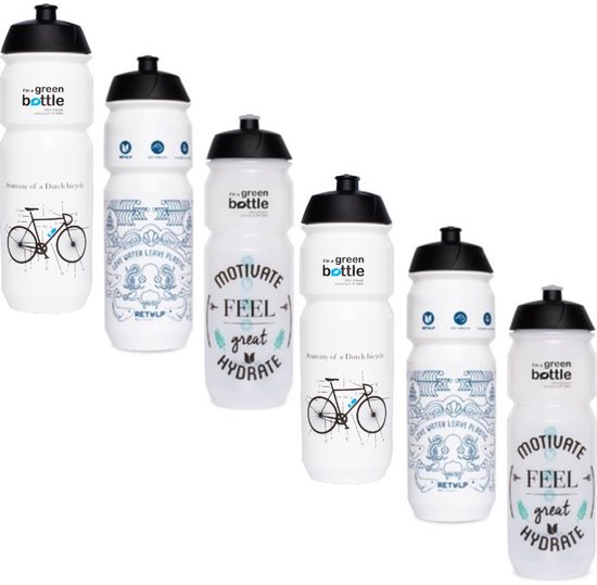 Retulp Bio Bidon pakket XXL - Bidons - Waterflessen - Fiets Bidon - Sport - Bidon - Waterfles - Drinkfles - Suikerriet - 750 ml - 6 stuks