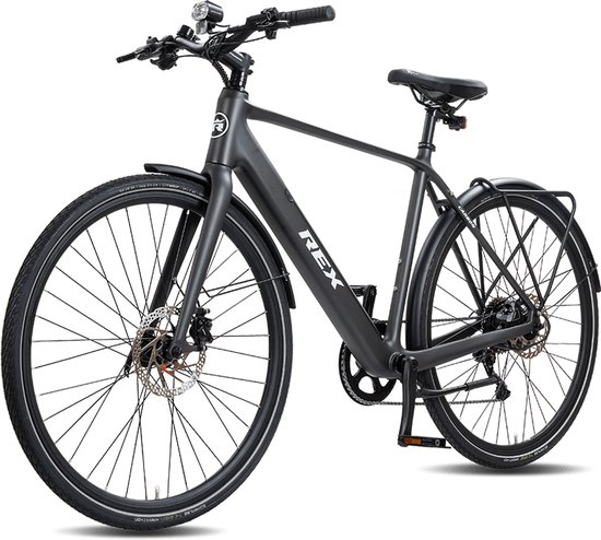 Rex Carbon City Elektrische Fiets - 28 inch elektrische fiets unisex- stadsfiets - Achtermotor 250W - SHIMANO 12 Versnellingen - voor dames en heren van Merkloos