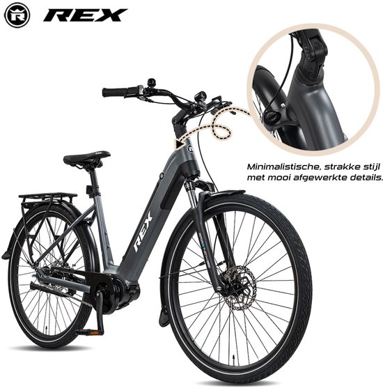 REX Commuter+ City Elektrische Fiets - Middenmotor 250W - Actieradius 100km - 28 Inch Banden - SHIMANO 7 Versnellingen-grijs van Merkloos