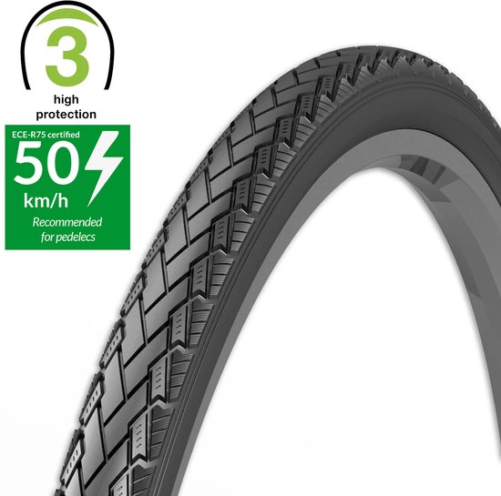 Rexway E-bike buitenband - Anti-lek 3.5mm - Max 50 km/u - Zwart met reflectie - 28 inch - ECE-R75 keurmerk van Merkloos