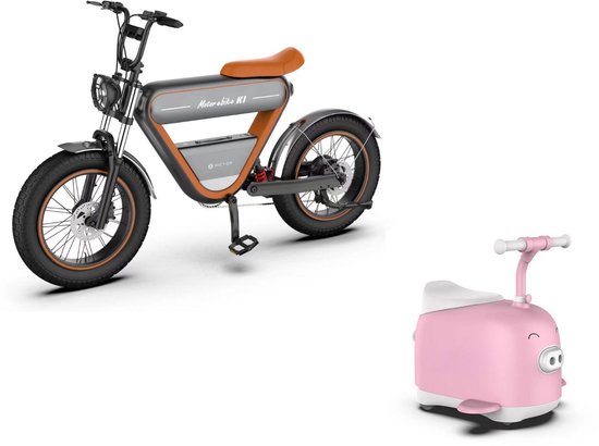 Rictor K1 E-bike 250W Elektrische Fiets met GPS + Rictor C8 Piggy Elektrische Kinderscooter Roze - Gezin Deal van Rictor
