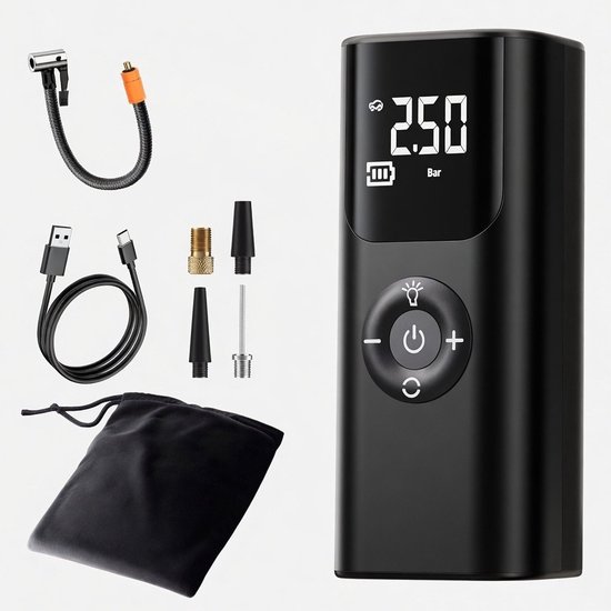 Rideon Bandenpomp Compressor - Powerbank functie - 4000 mAh - 10.34 bar