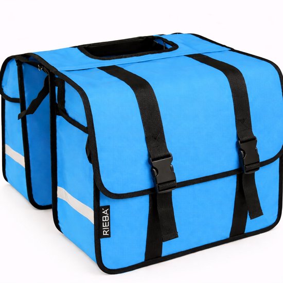 Rieba® Dubbele Fietstas 42 Liter - Electrische fiets - Stadsfiets - Reflectoren - Lichtblauw - Waterdicht - Tarpaulin - Universele Bevestiging van Merkloos