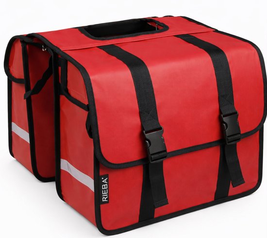 Rieba® Dubbele Fietstas 42 Liter - Electrische fiets - Stadsfiets - Reflectoren - Rood - Waterdicht - Tarpaulin - Universele Bevestiging van Rieba