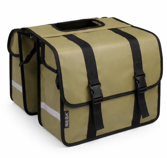 Rieba® Dubbele Fietstas - 42 liter - Reflectoren - Olijfgroen - Waterdicht - Tarpaulin - Ruim - Elektrische Fiets - Stadsfiets - Universele Bevestiging