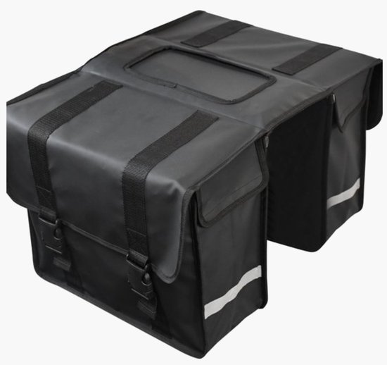 Rieba® Dubbele Fietstas XL - 48 Liter - Reflectoren - Zwart - Waterdicht - Tarpaulin - Zeer Ruim - Elektrische Fiets - Stadsfiets - Universele Bevestiging van Rieba