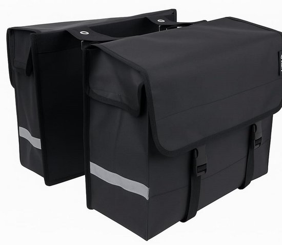 Rieba® Dubbele Fietstas XL - 48 Liter - Reflectoren - Zwart - Waterdicht - Tarpaulin - Zeer Ruim & Sterk - Elektrische Fiets - Stadsfiets - Universele Bevestiging van Rieba