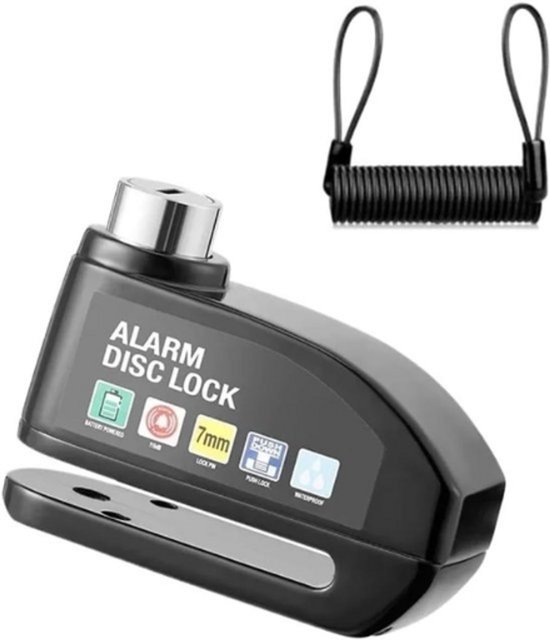 Rieba® Schijfremslot Alarm - Remschijfslot - Inclusief Reminderkabel - Fiets -Motor - Scooter - Remslot - Alarmslot Rem - Schijfrem Antidiefstalslot - Hoge Decibel - Zwart
