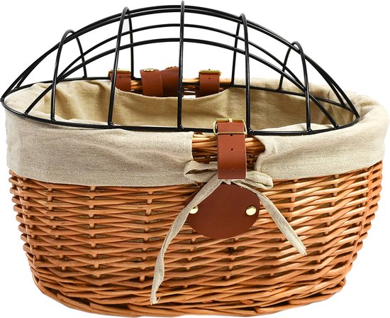 Rieten fietsmand vooraan (40*28*31 cm) voor klein hond of kat van Flamingo