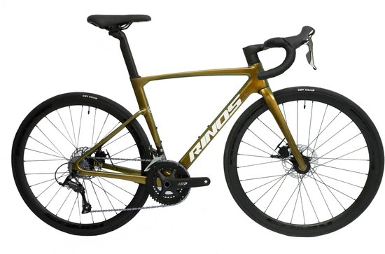 Rinos Odin 1 Carbon Road - RaceFiets - met UCI Frameset- met Shimano SORA 18 versnellingen en schijfremmen - lichte fiets voor dames en heren - 700 x 40C - Kameleon Goud Groen XL-58