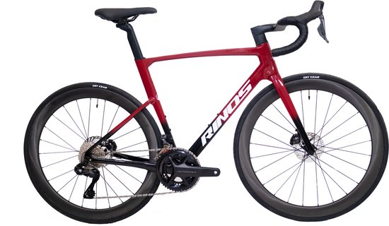 Rinos Odin 7.1 Carbon Road - Racefiets - met UCI Frameset - met SHIMANO Ultegra Di2 - 24 versnellingen en schijfremmen - lichte fiets voor dames en heren -Wielen van koolstofvezel - 700 x 40C - Zwart en Rood - S-52