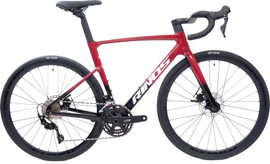 Rinos Odin3 Carbon Road - RaceFiets - met SHIMANO 105 ST-R7000 - 22 versnellingen en schijfremmen - lichte fiets voor dames en heren - 700 x 40C - Zwart Rood S-52 van Rinos