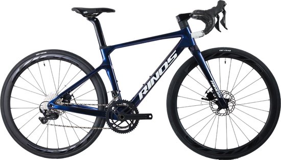 Rinos Odin3.0 Carbon Road - RaceFiets - met SHIMANO 105 ST-R7000 - 22 versnellingen en schijfremmen - lichte fiets voor dames en heren - 700 x 40C - Kameleon Blauw-Paars 56 van Rinos