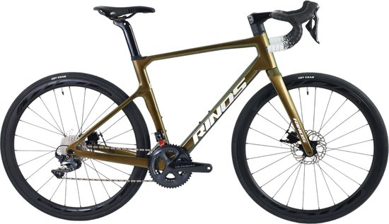 Rinos Odin5.0 Carbon Road - Racefiets - met SHIMANO Ultegra R8000 - 22 versnellingen en schijfremmen - lichte fiets voor dames en heren - Wielen van koolstofvezel - 700 x 40C - Kameleon Goud - Groen 56 van Rinos