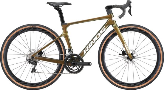 Rinos Sandman 1.0 Carbon Gravel Bike, met Shimano SORA 18 versnellingen en schijfremmen, lichte fiets voor dames en heren, 700 x 40C, Kameleon Goud & Groent 56 van Rinos