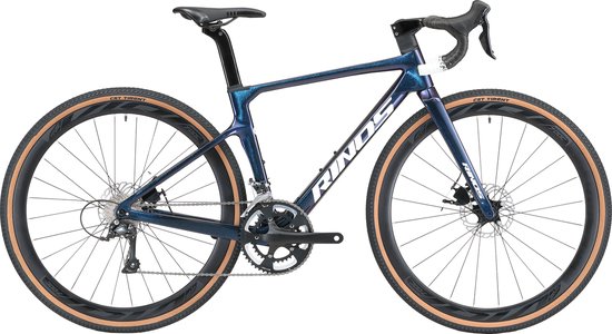 Rinos Sandman 1.0 - Carbon Gravel Fietes - Gravel Bike - met Shimano SORA 18 versnellingen en schijfremmen - lichte fiets voor dames en heren - 700 x 40C - Kameleon Blauw-Paars 50 van Merkloos