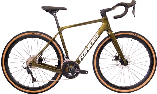 Rinos Sandman 1.0 - Carbon Gravel Fietes - Gravel Bike - met Shimano SORA 18 versnellingen en schijfremmen - lichte fiets voor dames en heren - 700 x 40C - Kameleon Goud Groen S-52 van Merkloos