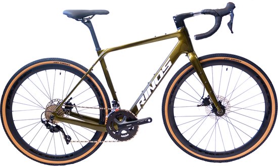 Rinos Sandman 3.0 Carbon - Gravel Fiets - Gravel Bike met SHIMANO 105 ST-R7000 - 22 versnellingen en schijfremmen - lichte fiets voor dames en heren - 700 x 40C - Kameleon Goud Groent M-54 van Merkloos