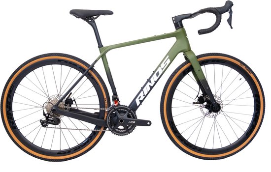 Rinos Sandman 3.0 Carbon - Gravel Fiets - Gravel Bike met SHIMANO 105 ST-R7000 - 22 versnellingen en schijfremmen - lichte fiets voor dames en heren - 700 x 40C - Zwart Groen S-52