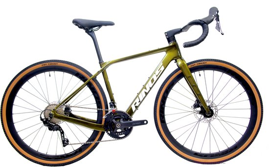 Rinos Sandman 4 - Gravel Fiets - Gravel Bike – carbonframe - GRX400 20 versnellingen - hydraulische schijfremmen - lichtgewicht - allround fiets voor elk terrein - Kameleon - Goud-Groen 56 van Rinos