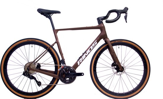 Rinos Sandman8.0 Carbon Gravel - met SHIMANO Di2 - 24 versnellingen en schijfremmen - lichte fiets voor dames en heren - 700 x 40C - koffiebrun S van Rinos