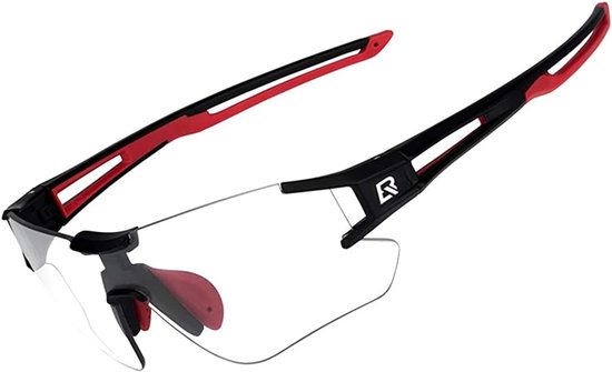 Rockbros Fietsbril - UV400 Bescherming Fietszonnebril - Sportbril Dames Heren - Transprante Meekleurend - Zwart Rood van ROCKBROS