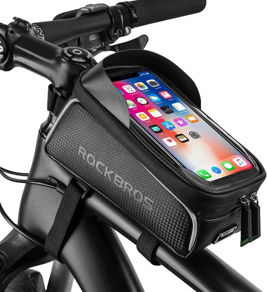 ROCKBROS Fietsframetas Waterdichte Stuurtas Bovenbuistas Touchscreen voor Iphone Xr Xs Max X 8 7 6 Plus/Samsung Galaxy S10+ Note 9/Huawei P30 Pro Smartphones tot 6.5 Inch van ROCKBROS