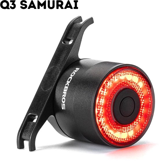 ROCKBROS Q3 Samurai - Smart Brake Fietsachterlicht - Automatisch LED Achterlicht met Bewegings- & Remsensor - Waterdicht IPX5 - USB-C Oplaadbaar - Geschikt voor MTB, Racefiets, Zadelpen & Zadelrail - High-Visibility Fietsverlichting van ROCKBROS