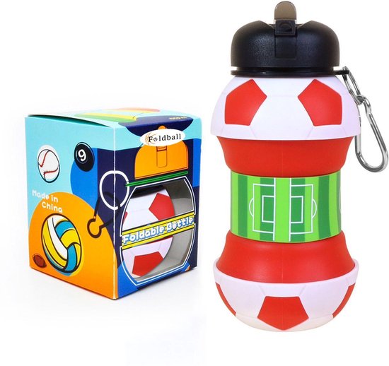 Rode Voetbal Bidon - opvouwbaar- waterbottle - 550 ml drinkfles kinderen - Voetbal drinkfles - Foldball