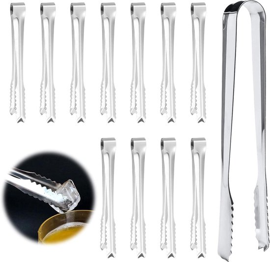 Roestvrijstalen tangen voor suiker- en salade-serveerwerk - set van 12 met lengte van 15,5 cm van Cosy & Trendy