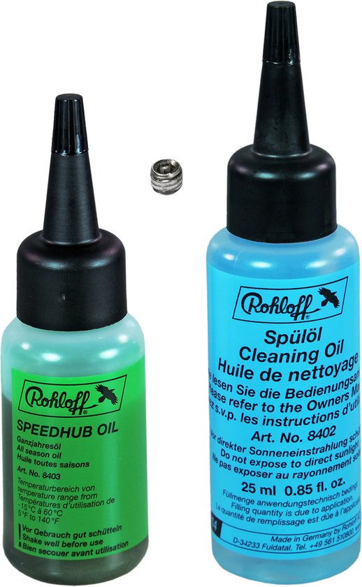 Rohloff 8411 oliewisselset voor 1 oliewissel van Rohloff naaf (25 ml spoelolie, 12.5 ml gansjaarolie, dichtingsschroef)