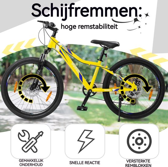 ROLIPO Mountainbike 24 inch - Kinderfiets voor Jongens & Meisjes vanaf 130 cm - MTB Kind met 6 Versnellingen - Verende Voorvork - Stevig Stalen Frame - Kettingschakeling - Wielmaat 61 cm - Framehoogte 33 cm - Zwart/Blauw van Merkloos