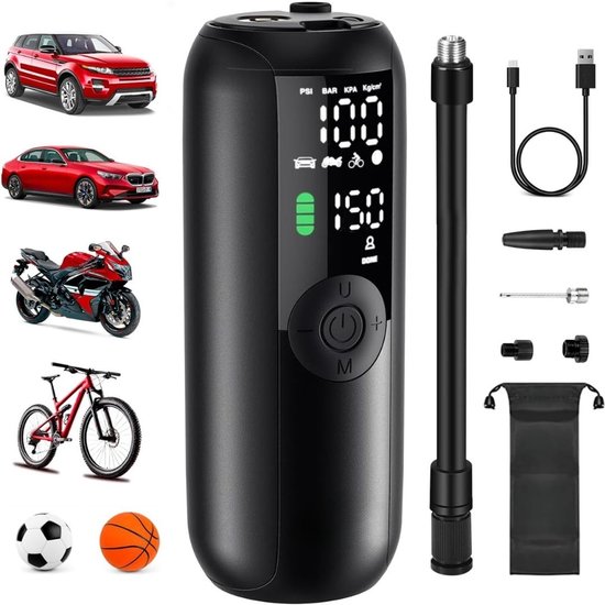 RONN® Fietspomp met Drukmeter - Fietspomp Klein - Fietspomp Handmatig - Zwart - 6cm x 6cm x 16cm