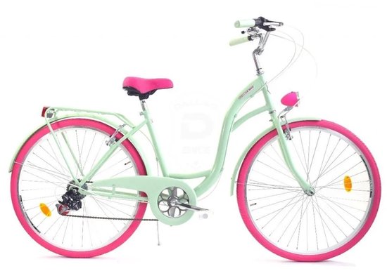 Rower Dallas - City 26" - Meisjesfiets - mintgroen, roze - 7 versnellingen - stalen frame van Merkloos