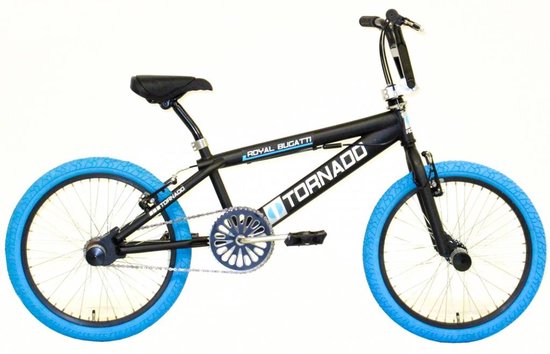 Royal-Bugatti - Freestyle BMX - 20 - Mat Zwart met Blauwe Banden van Merkloos
