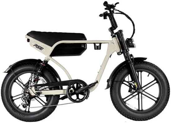 RSE Elektrische Fatbike - Ingebouwd Alarmsysteem - Inclusief Voetsteuntjes - Inclusief Bekerhouder - NFC-chip -20 Inch - 250W Motor - 7 Versnellingen - 60 km Actieradius - Hydraulische Schijfremmen - Beige van Merkloos