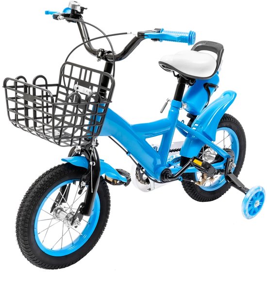 Rumi Fiets Kinderen - Beginner Fiets - Outdoor Indoor Fiets - Carbon Staal Kids Fiets = Kinderfiets - 12 Inch - Verwijderbare zijwieltjes voor stabiliteit van Rumi