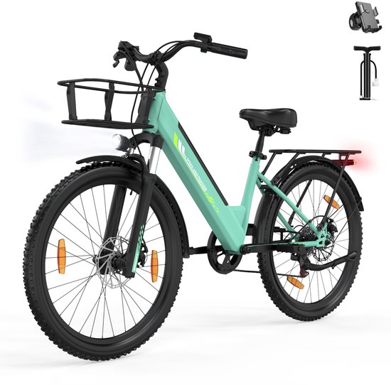 Runetic 26” Elektrische Fiets - Motor 250W - Actieradius 80km - 36V 13AH Verwijderbare Batterij - 25KM/H - Groente