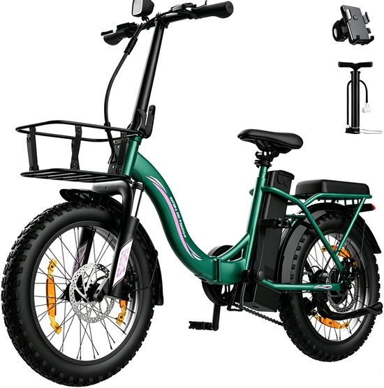 Runetic Elektrische fiets - Actieradius 80km - Verwijderbare batterij 36V13Ah - Motor 250W - 25KM/H - 20“* 3.0” opvouwbare City Commuter E-Bike - Groente