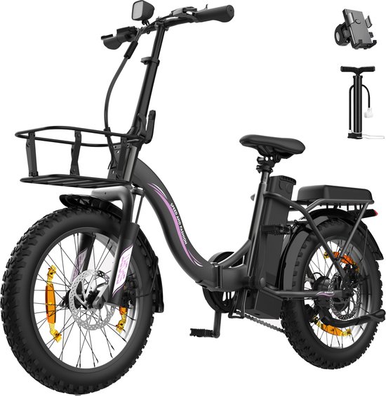Runetic Elektrische fiets - Actieradius 80km - Verwijderbare batterij 36V13Ah - Motor 250W - 25KM/H - 20“* 3.0” opvouwbare City Commuter E-Bike