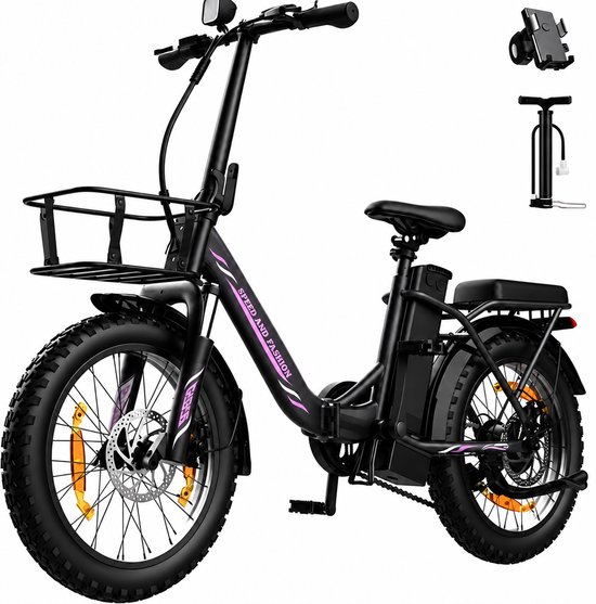 Runetic Elektrische fiets - Actieradius 80km - Verwijderbare batterij 36V13Ah - Motor 250W - 25KM/H - 20“* 3.0” opvouwbare City Commuter E-Bike