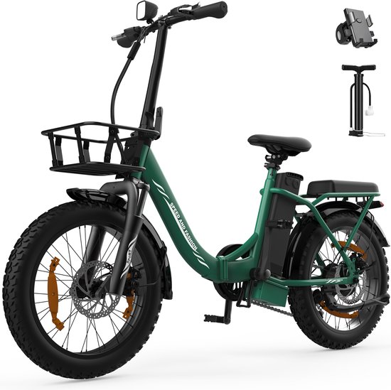 Runetic LE008 Elektrische fiets - Actieradius 80km - Verwijderbare batterij 36V13Ah - Motor 250W - 25KM/H - 20“* 3.0” Elektrische vouwfietsen