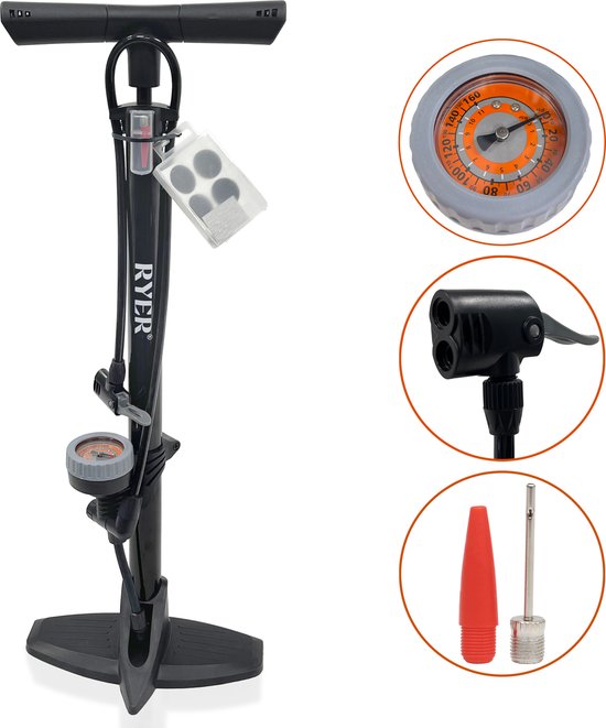RYER Fietspomp Pro - Drukmeter - Inclusief Banden Reparatieset van RYER