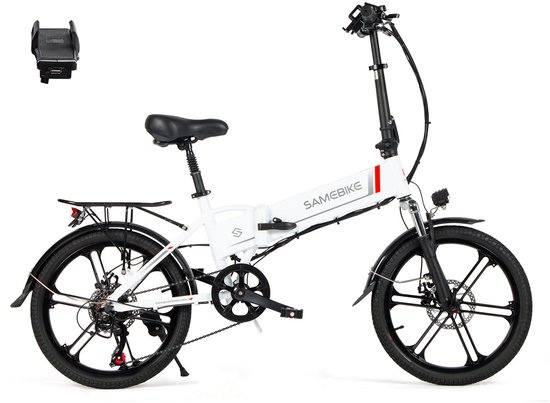 Samebike 20LVXD30 Elektrische Fiets – 250W Motor – 48V 10.4Ah Uitneembare Accu – 20" All-Terrain Banden – 7 Versnellingen – Opvouwbaar – Max 25 km/h – LED Verlichting – Wit van Merkloos