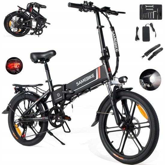 Samebike 20LVXD30-II Opvouwbare 20‘’ Elektrische Fiets – 250W Motor, 48V 10Ah Accu, 80km Bereik, 7-Speed Shimano – Zwart