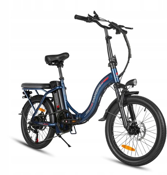 Samebike CY20 Elektrische Fiets – 20" Opvouwbaar, 250W Motor, 36V 12Ah Accu, 7-Speed Shimano, Korf & Standaard – Donkerblauw van Merkloos