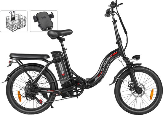 SAMEBIKE CY20 Elektrische Vouwfiets 20" – 250W Motor – 36V 13Ah Uitneembare Accu – 45–90 km Bereik – Shimano 7 Versnellingen – LED Display & Voor/achterverlichting – Opvouwbaar – Zwart